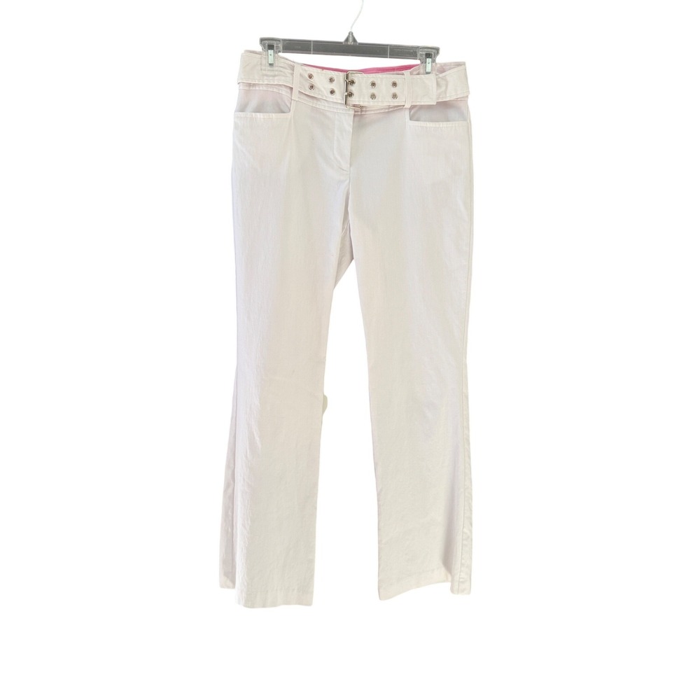 Tracy‎ Evans Y2k White Belted Flare Leg Trousers Size 11 Y2K Grommet Belt
